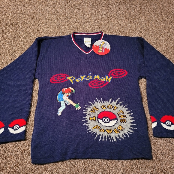 2000 Nintendo Pokemon Blue V Neck  Sweater - Picture 1 of 9